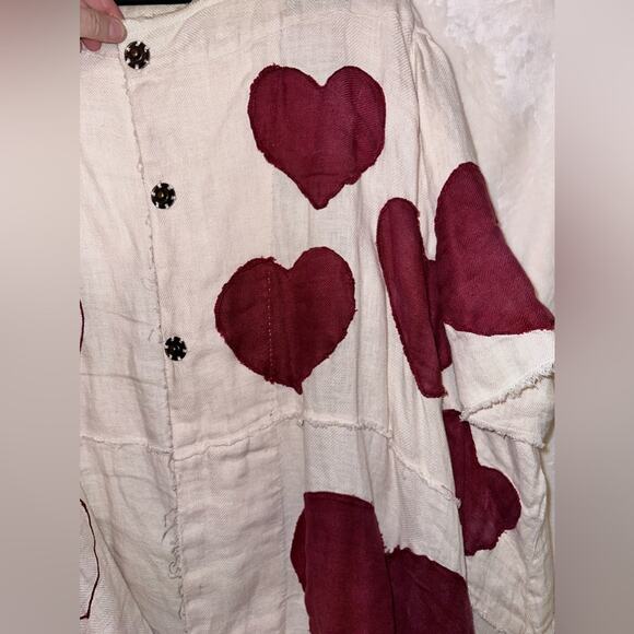 Magnolia Pearl Kimi Koat in Love ❤️ Linen Heart Appliqué Jacket, One Size, Rare - Picture 9 of 14